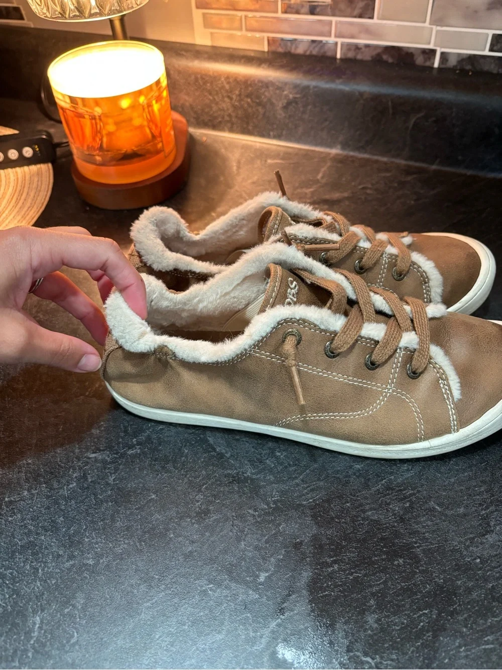 Skechers bobs Brown Faux-Fur Lined Casual Sneakers
